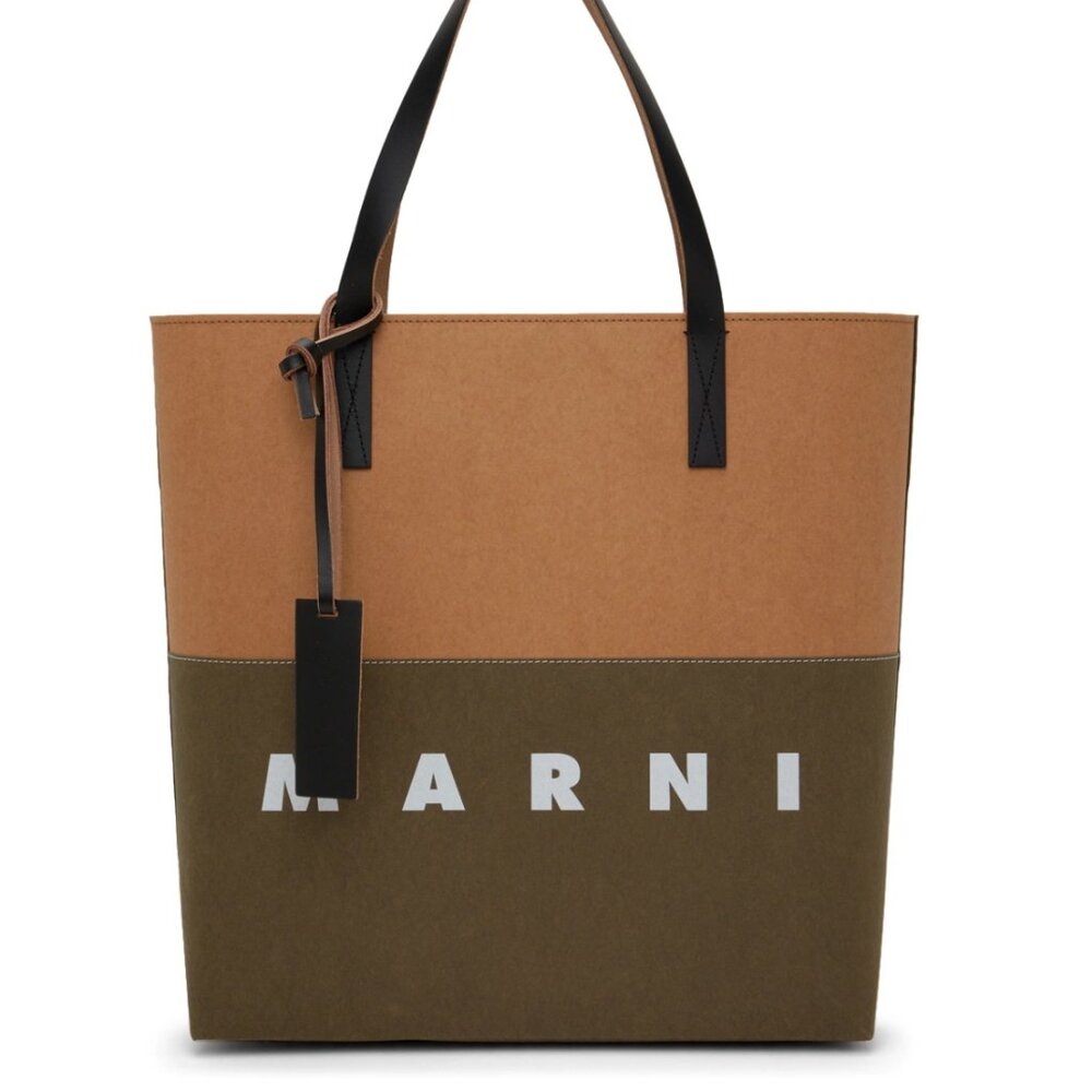 Marni Brown & Khaki Shopping Tote